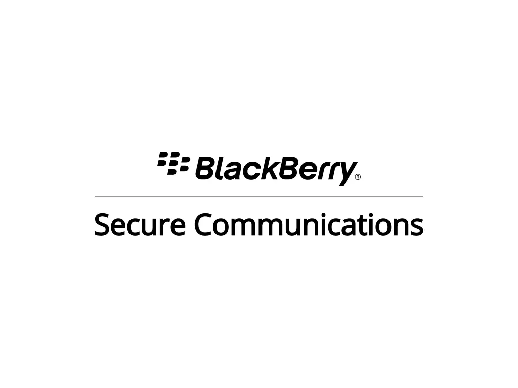 Logotipo de BlackBerry Secure Communications con texto y elementos de diseño en negro.