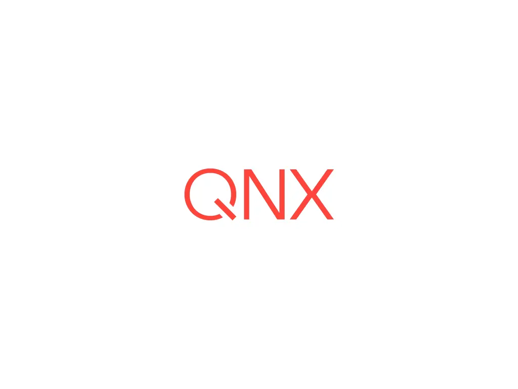 QNX en fuente roja sobre fondo blanco.