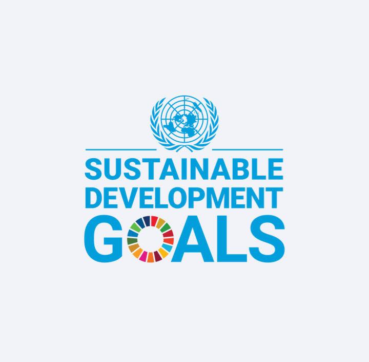 Logotipo de los Objetivos de Desarrollo Sostenible (ODS) de las Naciones Unidas con el emblema de la ONU y un círculo multicolor que representa los 17 objetivos globales para la sostenibilidad, la acción climática, la igualdad y el desarrollo económico.